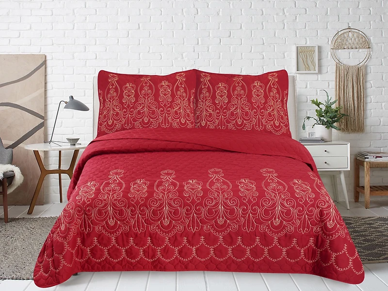 Marina Decoration Embroidered Stitching Coverlet Bedspread Ultra Soft Solid Bedding Summer Quilt Set with Quilted Sham