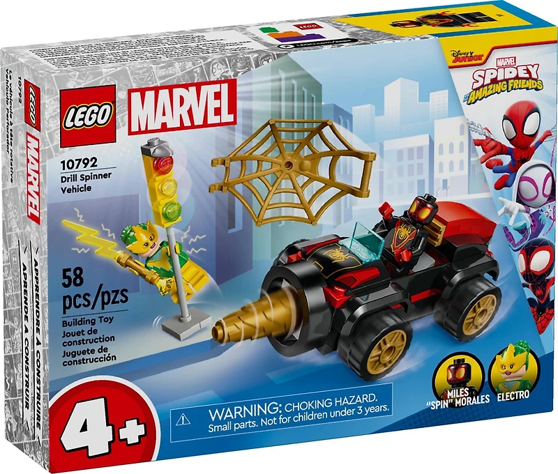 LEGO Marvel Drill Spinner Vehicle, Miles "Spin" Morales Car with 2 Minifigures, Marvel Toy from Disney+ TV Series Spidey and His Amazing Friends, Gift for Kids, Spider-Man Toy for 4-6 Year Olds, 10792, Includes 58 Pieces, Ages 4+