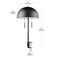 Lampe de bureau en métal de 18 po à pince de fixation et à deux ampoules Luna par Globe Electric, noir mat, abat-jour champignon, double interrupteur à chainette, 52883