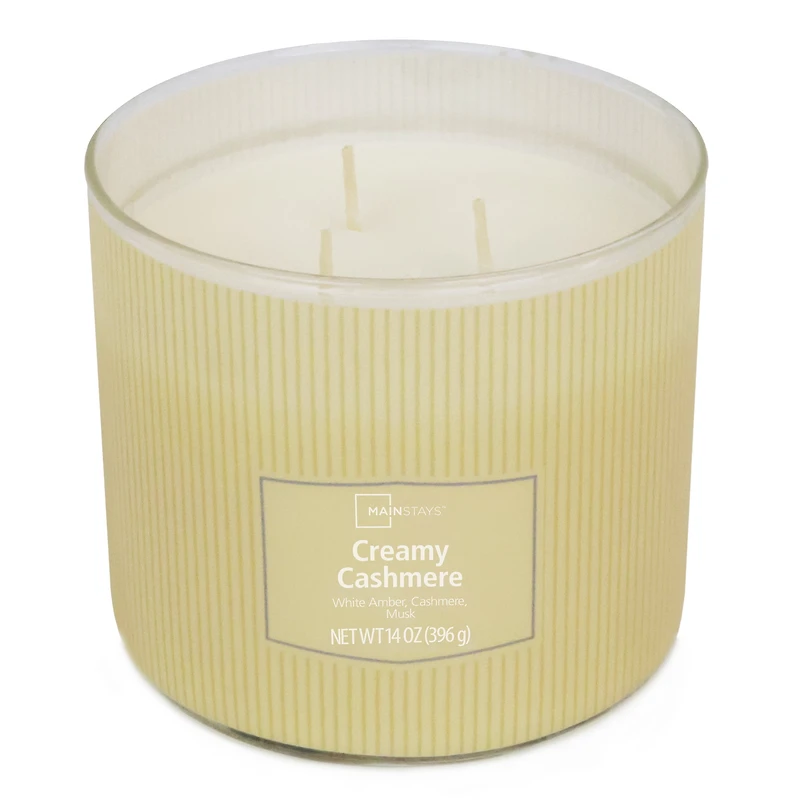 Bougie parfumée Mainstays à 3 mèches, enveloppée texturée Cachemire crémeux, 14 oz MAINSTAYS PL CACHEMIRE CRÈME