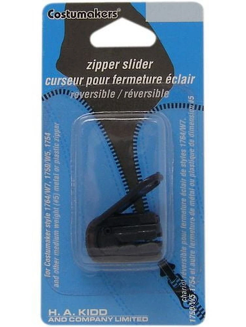 Costumakers Reversible Zipper Slider, Black, For #5 Metal or Plastic Zippers, Medium weight