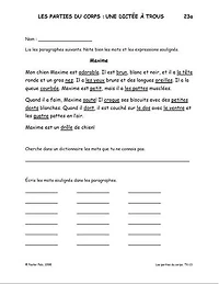 Activités reproductibles en français pour la classe de FLS sur les parties du corps