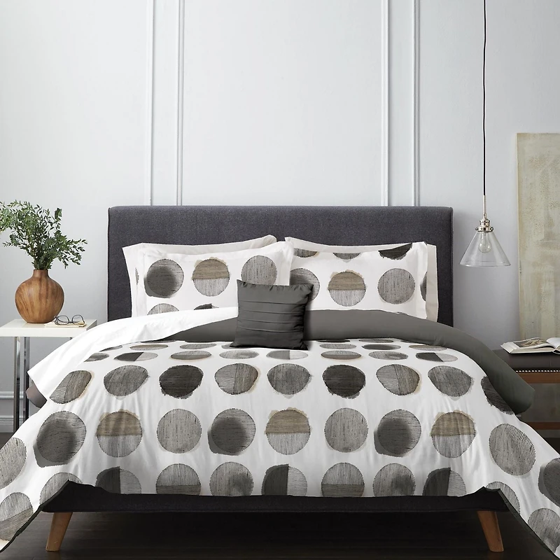 Ensemble de douillette, lit 1 place/1place très long 3pc points gris Wabasso