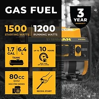 Génératrice portative à essence P01202 de Firman à 1500/1200 watts (série Performance) – autonomie prolongée
