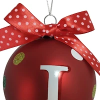 HOLIDAY TIME J RED LETTER GLASS ORNAMENT