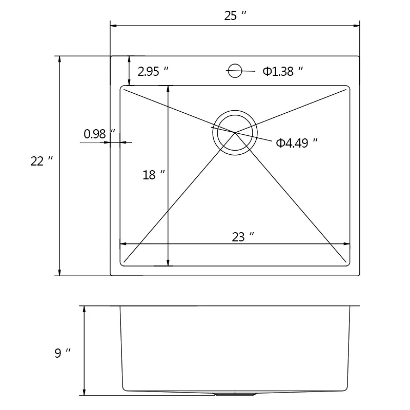 American Imaginations 25-in. W CUPC Approved Stainless Steel Kitchen Sink With 1 Bowl And 18 Gauge AI-29367