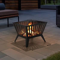 Sunjoy Foyer à bois de 71 cm en acier noir avec tisonnier et housse grillagée