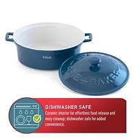 Plat de cuisson pour brie T-Fal en céramique avec couvercle et poignées (7 po/18 cm), bleu 7 po/18 cm