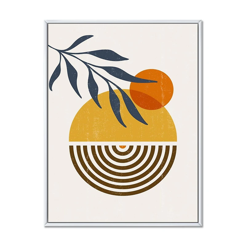 Designart Botanical Minimalist Leaf With Abstract Shapes IV FLOAT FRAME WALL ART