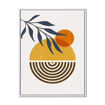 Designart Feuille minimaliste botanique avec des formes abstraites IV ART MURAL À CADRE FLOTTÉ