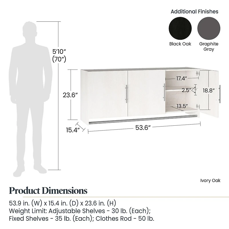 Systembuild Evolution Camberly 3 Door Wall Cabinet with Hanging Rod, Ivory Oak