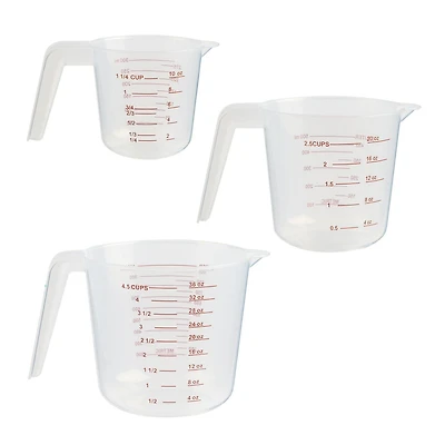Mainstays 3-Piece Plastic Kitchen Measuring Cup Set with Spout, Clear, 3 PC Measuring Cup Set