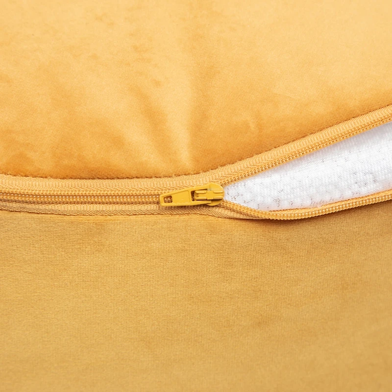 Pouf Belgique Moutarde Velours – Coussin de sol, pouf en polystyrène doux, accessoire durable et léger pour salon ou bureau