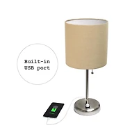 LimeLights Stick Lamp with USB charging port and Fabric Shade