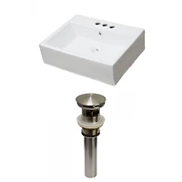 American Imaginations -in. W Wall Mount White Bathroom Vessel Sink Set For 3H4-in. Center Faucet AI