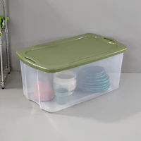 Sterilite Bac EZ Carry de 114 L, très grand bac de rangement transparent avec couvercle vert et poignées intégrées, 4 Pk