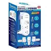 Bell + Howell Swivel Power with Surge Protection, 6 Power Outlets, 3 USB Ports, and Swivel Rotation, Power charging station