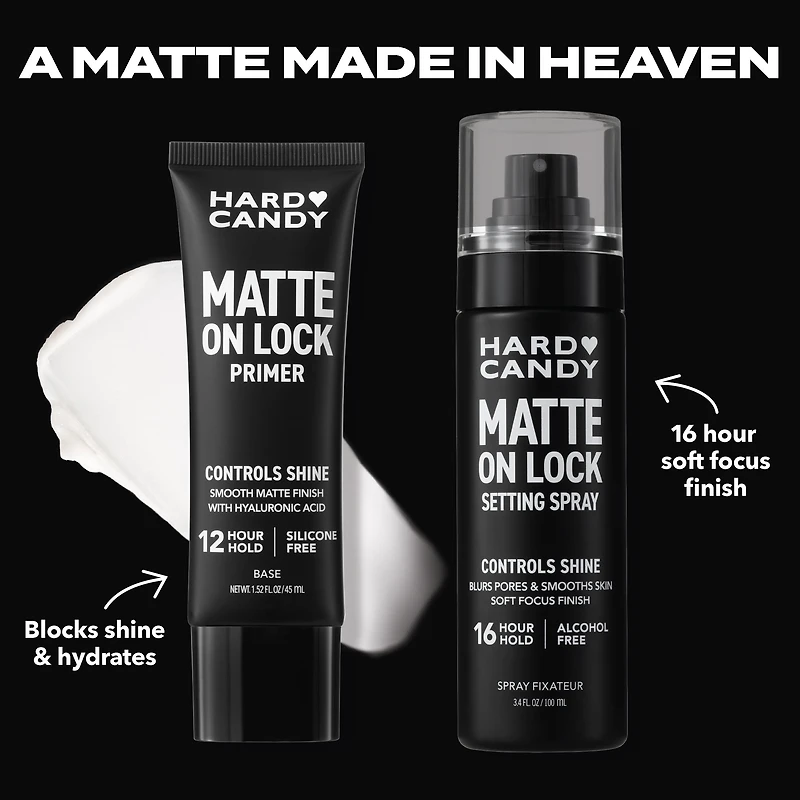 Hard Candy Matte On Lock Water-based Shine-Free Face Primer Oil Control, Kaolin Clay, 12 Hr Hold, 1.52 fluid ounces