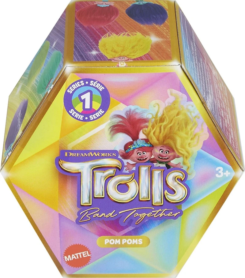 DreamWorks Trolls Band Together Rainbow Pom Poms Keychains with Surprise Mini Doll, Rainbow Series 1