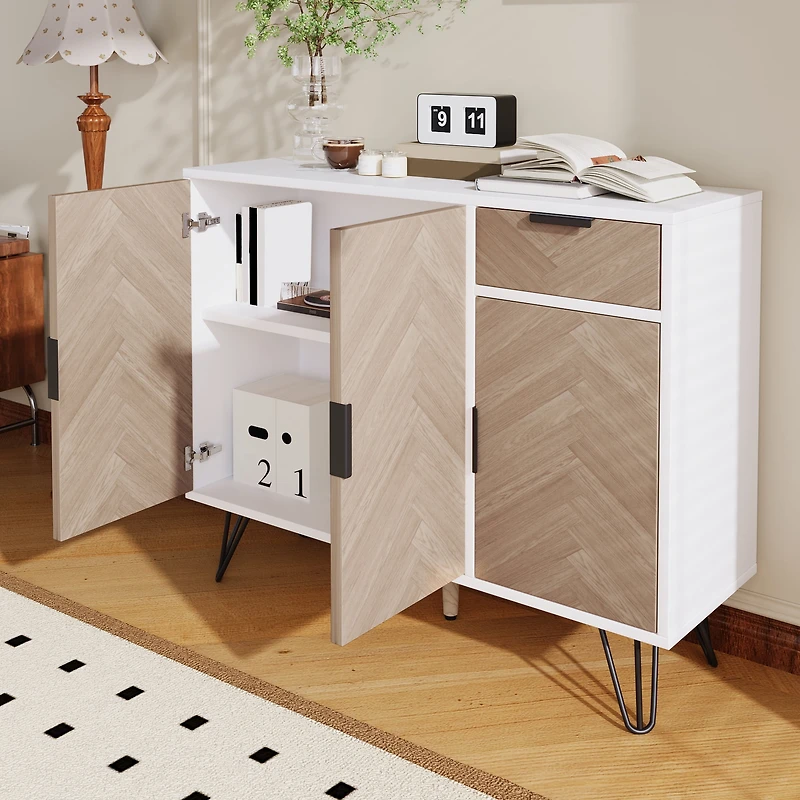Noble House Modern Storage Cabinet, Sideboard in Finish with Drawer,Adjustable Shelves,White
