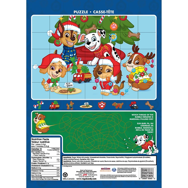 Calendrier de l'avent de La Pat' Patrouille au chocolat au lait 50g