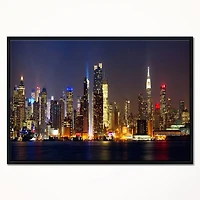 Design Art New York Skyline at Night Framed Canvas Art Print