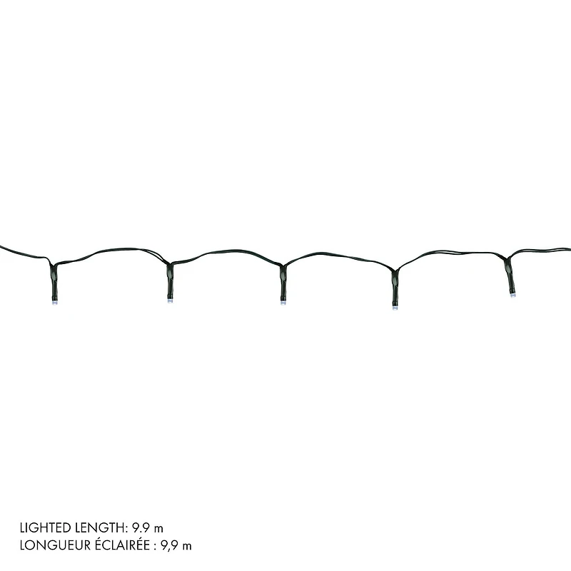 100 lumières DEL à piles, intérieur/extérieur, fil vert, 8 fonctions avec minuterie 100 lumières DEL à piles