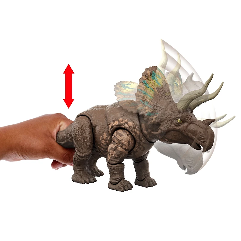 Jurassic World Rebirth Gigantic Thrashers Eotriceratops Dinosaur Figure Toy, Tail Activated Attack