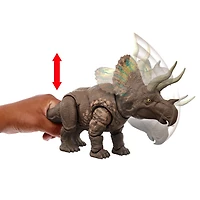 Jurassic World Rebirth Gigantic Thrashers Eotriceratops Dinosaur Figure Toy, Tail Activated Attack