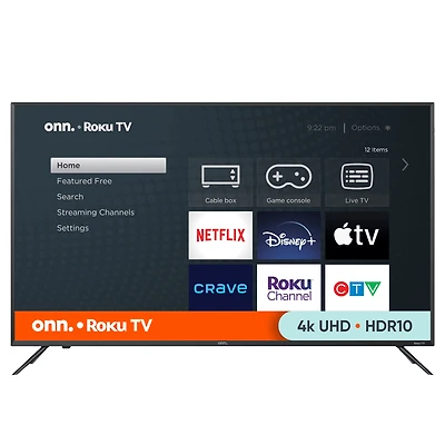 Téléviseur intelligent de 127 cm (50 po) 4K UHD HDR Roku onn. (Modèle 100012585-CA-Noir) 3 HDMI, 60 Hz