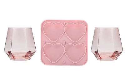 Luv by Betsey Johnson 16oz Stemless Martini Glass Set of 2 and 1 Heart Ice Mold