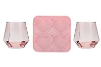 Luv by Betsey Johnson 16oz Stemless Martini Glass Set of 2 and 1 Heart Ice Mold