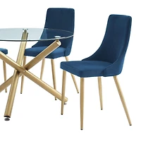 Ensemble de deux chaises d'appoint de mi-siècle en velours et métal – bleues