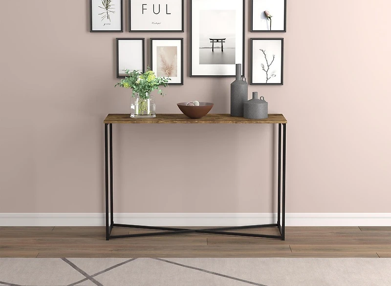Safdie & Co. Table Console 44L Bois Brun Récupéré Metal Noir X