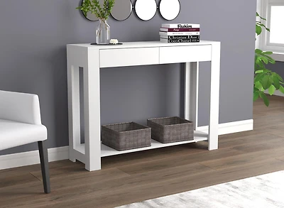 Safdie & Co. Table Console 40" Blanche Avec 2 Tiroirs, 1 Étagère