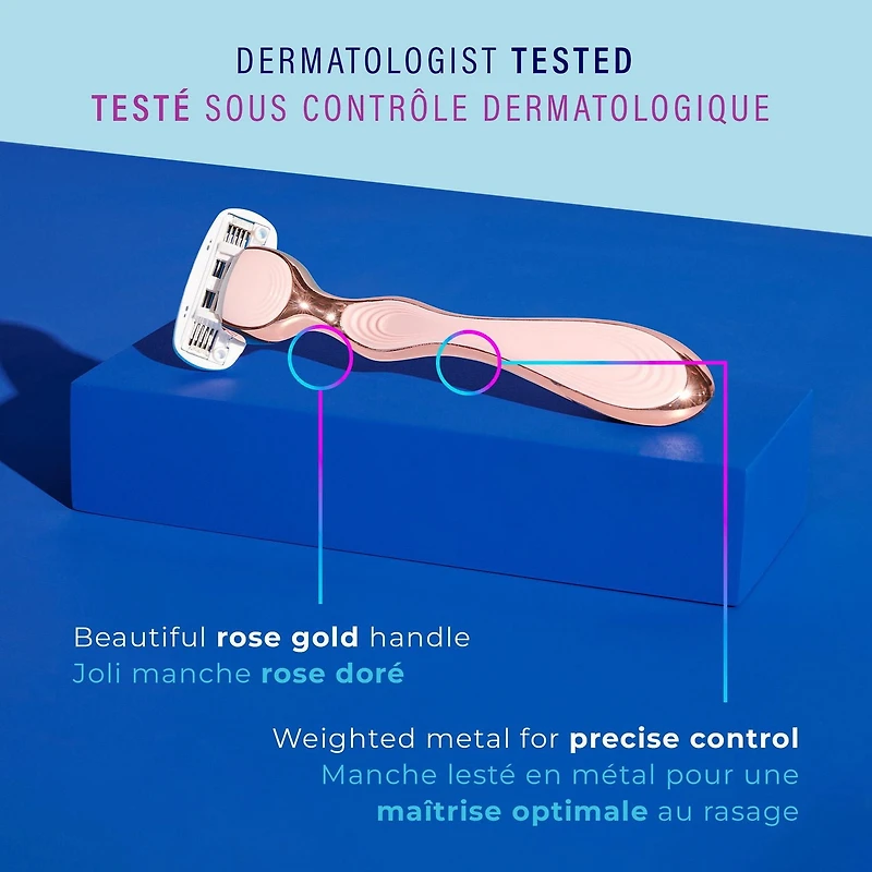 Hydro Silk Rose Gold Metal Handle Women's Razor and 2 Refills, 1 Razor 2 Refills