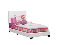 Monarch Specialties Lit, Taille Jumelle, Plate-forme, Chambre À Coucher, Cadre, Rembourré, Pu D'aspect Cuir, Pattes En Bois, Blanc, Transitionnel