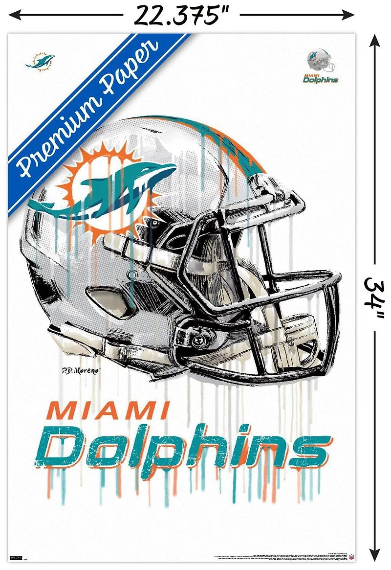 NFL Miami Dolphins - Drip Helmet 20 Wall Poster with Magnetic Frame, 22.375" x 34"