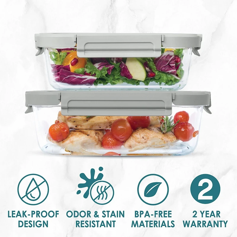 Bentgo Glass Leak-Proof Glass Food Storage Set - 2-Pack (4.4-Cup and 6.3-Cup Containers) - Pebble Beach<br>Edit