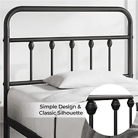 Fullfurnique Metal Platform Bed with High Headboard and Footboard, Queen, Black