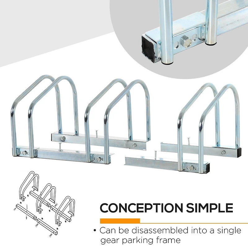 HOMCOM 3-Bike Bicycle Floor Parking Rack Cycling Storage Stand Silver