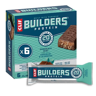 CLIF BUILDERS barres protéinées, saveur de chocolat à la menthe, 20 g de protéines par barre, préparé au canada, sans édulcorants artificiels