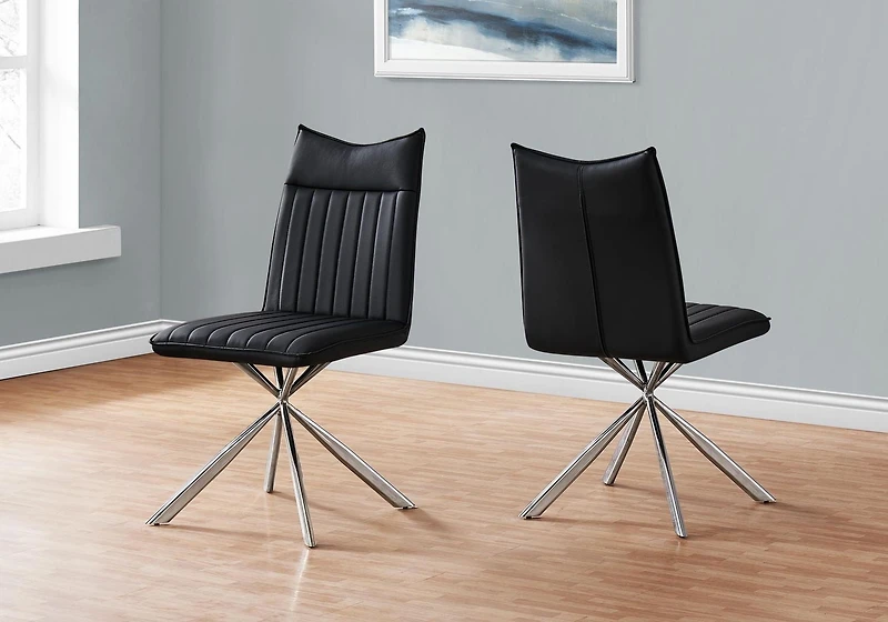 Monarch Specialties Chaise, Lot De 2, Côté, Rembourré, Cuisine, Salle À Manger, Pu D'aspect Cuir, Métal, Noir, Chrome, Contemporain, Moderne