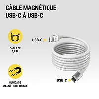 Câble tressé de recharge magnétique 60 watts USB-C à USB-C Strikeline CCBM6WT-SP Scosche 1,8 m, blanc (FRENCH) GOI F&B - Item Short Description