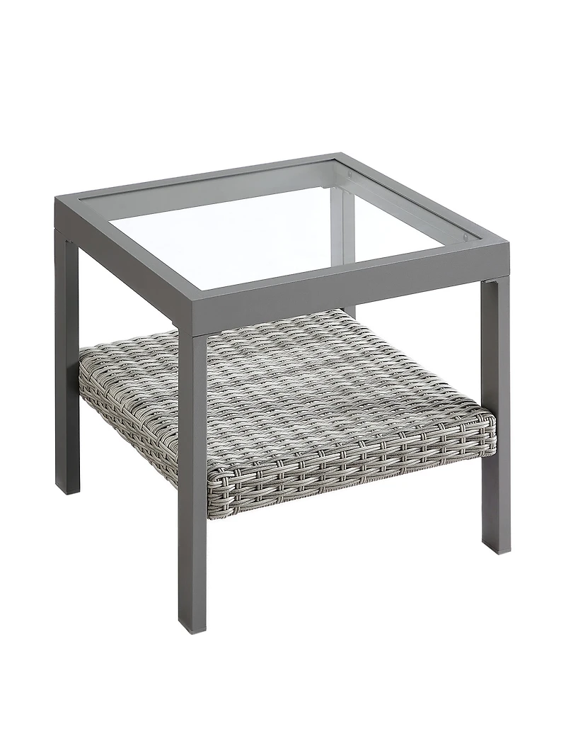 SONGMICS HOME Collection Sencillo - Table d'appoint d'extérieur en acier et verre, couleur os