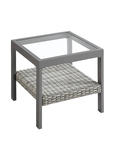SONGMICS HOME Sencillo Collection - Outdoor Steel Glass Side Table, bone color