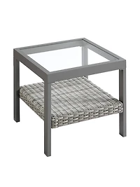 SONGMICS HOME Collection Sencillo - Table d'appoint d'extérieur en acier et verre, couleur os