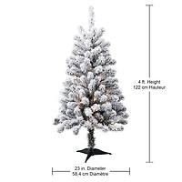 Holiday Time Greenfield 4' Pre-Lit Regular Full Flocked Pine Christmas Tree - Green