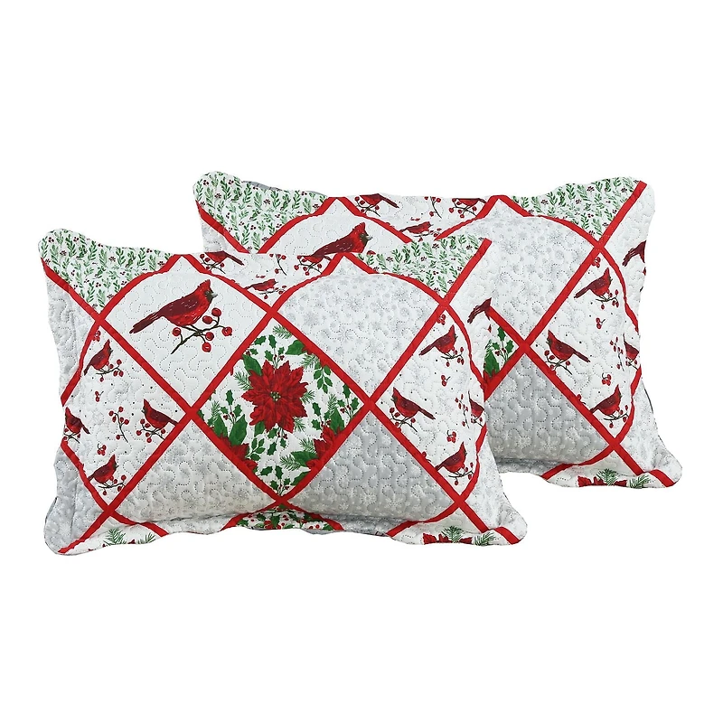 Marina Decoration Couvre-lit Pinsonic imprimé en relief ultra doux, parure de lit d'été de Noël avec taies d'oreiller, motif de poinsettia cardinal rouge de Noël