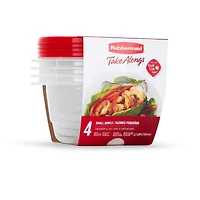 Contenants pour la conservation des aliments, petits bols Rubbermaid TakeAlongs à emporter, 760 ml (3,2 tasses), couvercles rouges Paq. de 4